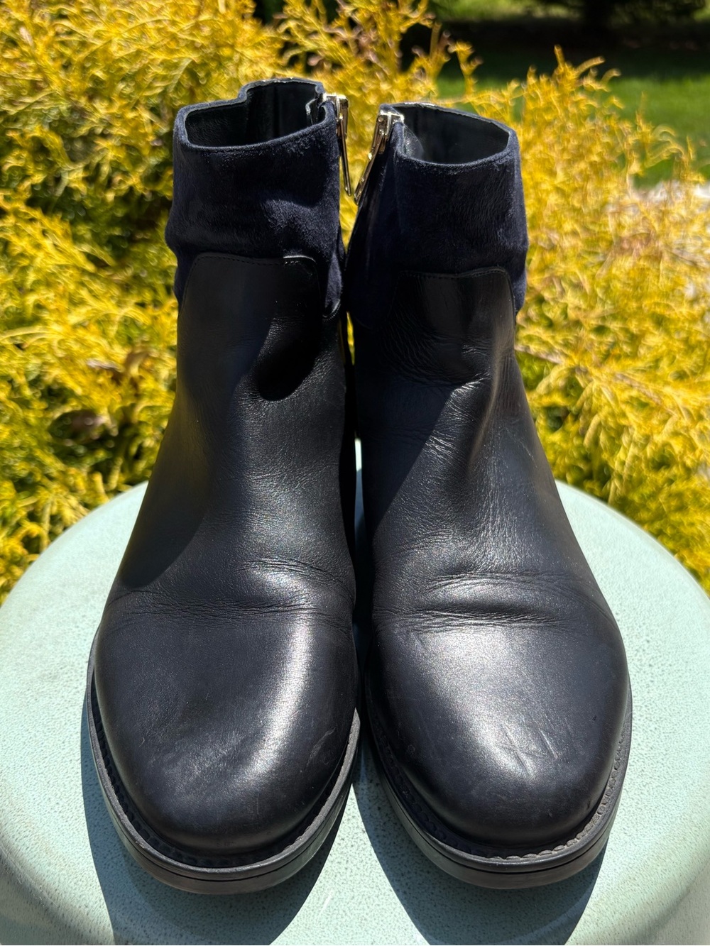 Burberry Black Leather & Suede Ankle Booties with Side Zip